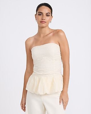 Cotton Eyelet Strapless Peplum Tube Top