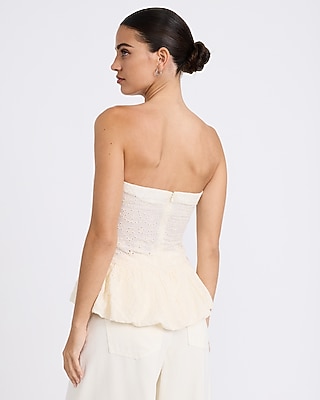 Cotton Eyelet Strapless Peplum Tube Top