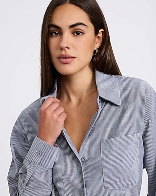 Pinstripe Double Pocket Oversized Shirt