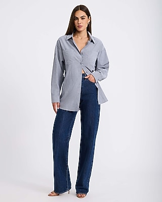 Pinstripe Double Pocket Oversized Shirt
