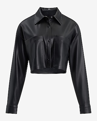 Faux Leather Oversized Pocket Cropped Portofino Shirt