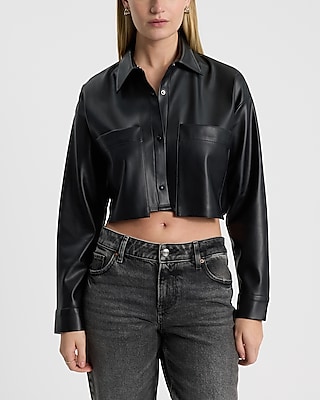 Faux Leather Oversized Pocket Cropped Portofino Shirt