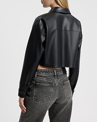 Faux Leather Oversized Pocket Cropped Portofino Shirt