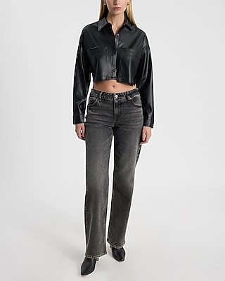 Faux Leather Oversized Pocket Cropped Portofino Shirt