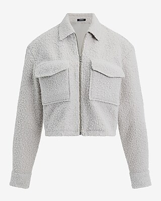 Boucle Double Pocket Zip Front Cropped Shacket - image 4