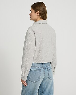 Boucle Double Pocket Zip Front Cropped Shacket - image 2