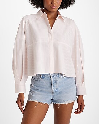 Poplin Striped Cropped Oversized Shirt