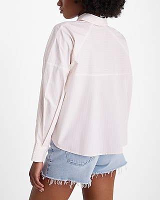 Poplin Striped Cropped Oversized Shirt