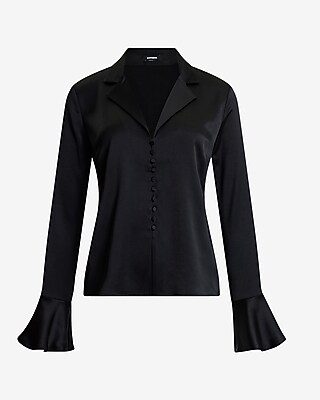Satin V-Neck Flare Sleeve Shirt - thumbnail 9