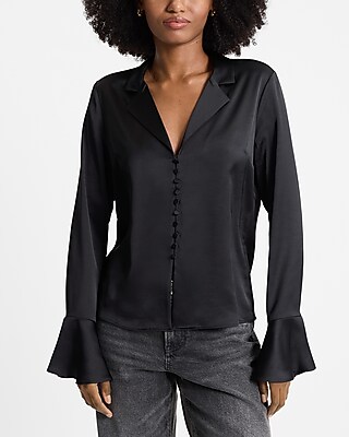 Satin V-Neck Flare Sleeve Shirt - thumbnail 6