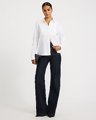 Stretch Cotton Poplin Pintuck Portofino Shirt