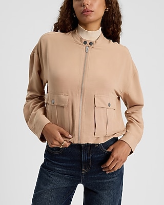 Cargo Double Pocket Drawstring Waist Zip Shacket