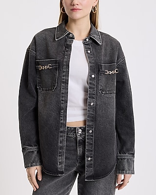 Oversized Denim Horesebit Double Pocket Portofino Shacket