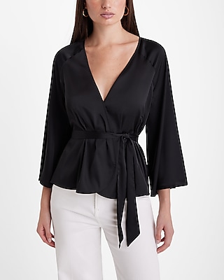 V-Neck Kimono Sleeve Surplice Tie Waist Top - image 2