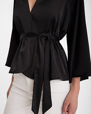 V-Neck Kimono Sleeve Surplice Tie Waist Top - image 3