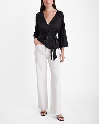 V-Neck Kimono Sleeve Surplice Tie Waist Top - image 5
