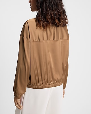 Satin Quarter Zip Drawstring Pullover Top