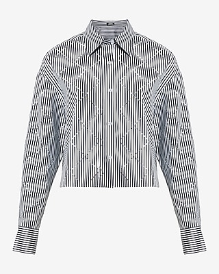 Embellished Striped Cropped Boyfriend Portofino Shirt