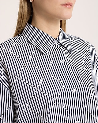 Embellished Striped Cropped Boyfriend Portofino Shirt