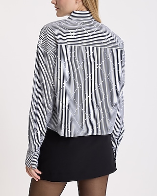 Embellished Striped Cropped Boyfriend Portofino Shirt