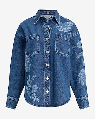 Floral Double Pocket Denim Shacket