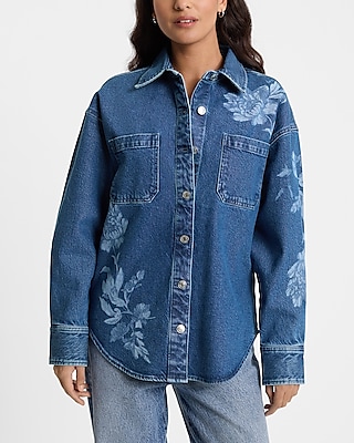 Floral Double Pocket Denim Shacket