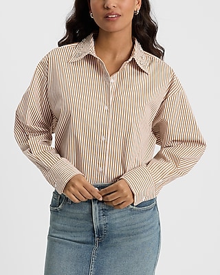 Striped Embellished Collar Boyfriend Portofino Shirt