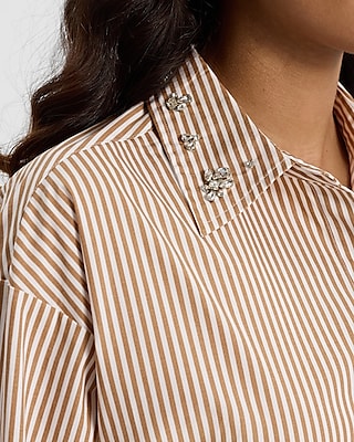 Striped Embellished Collar Boyfriend Portofino Shirt