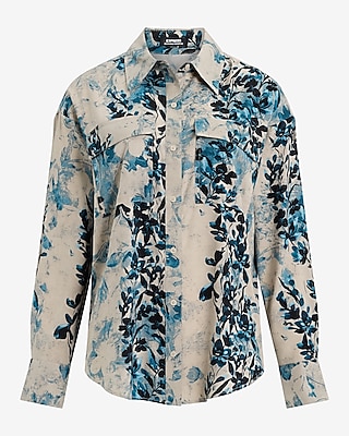 Floral Double Pocket Boyfriend Portofino Shirt