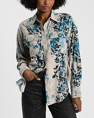 Floral Double Pocket Boyfriend Portofino Shirt