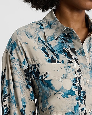 Floral Double Pocket Boyfriend Portofino Shirt