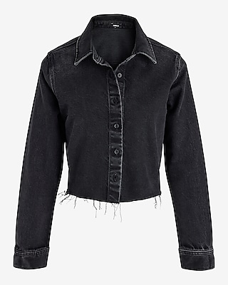 Black Denim Cropped Boyfriend Portofino Shirt