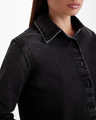 Black Denim Cropped Boyfriend Portofino Shirt