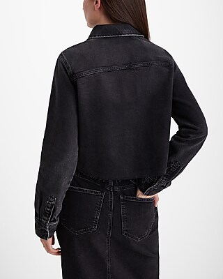 Black Denim Cropped Boyfriend Portofino Shirt