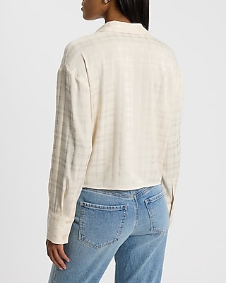 Plaid Satin Jacquard Cropped Boyfriend Portofino Shirt