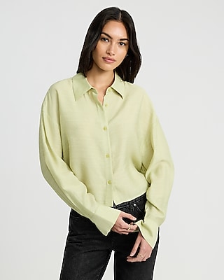 Textured Slub Cropped Shirt | Express