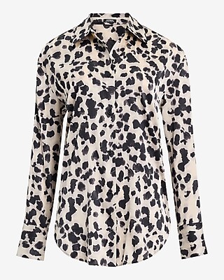 Satin Blurred Leopard Print Boyfriend Portofino Shirt