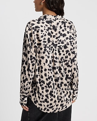 Satin Blurred Leopard Print Boyfriend Portofino Shirt