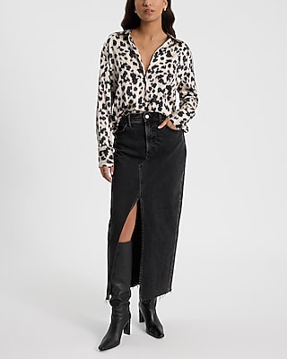 Satin Blurred Leopard Print Boyfriend Portofino Shirt