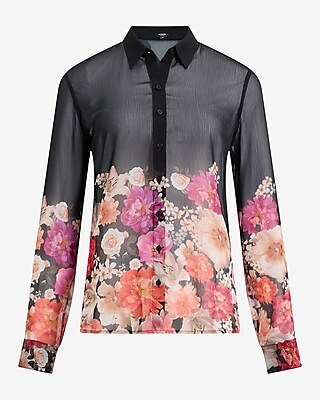 Sheer Floral Crinkle Portofino Shirt