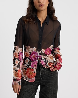 Sheer Floral Crinkle Portofino Shirt