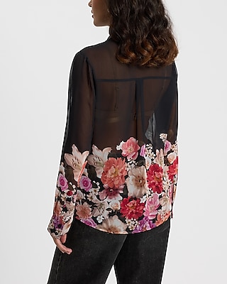 Sheer Floral Crinkle Portofino Shirt