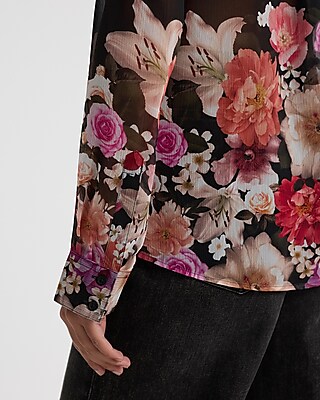 Sheer Floral Crinkle Portofino Shirt