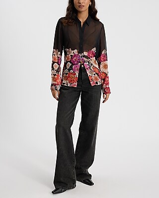 Sheer Floral Crinkle Portofino Shirt
