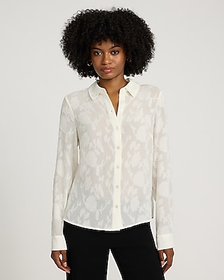 Sheer Floral Jacquard Portofino Shirt