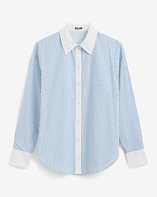 Stretch Cotton Poplin Striped Boyfriend Shirt