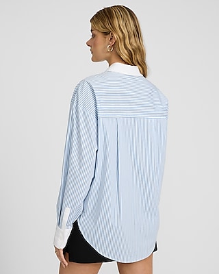 Stretch Cotton Poplin Striped Boyfriend Shirt