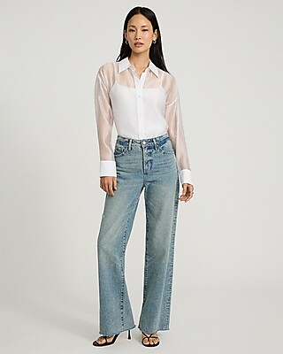 Sheer Striped Cropped Boyfriend Portofino Shirt