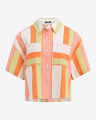 Striped Linen-Blend Cropped Boyfriend Portofino Shirt