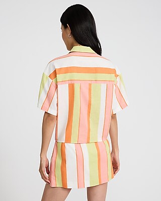 Striped Linen-Blend Cropped Boyfriend Portofino Shirt